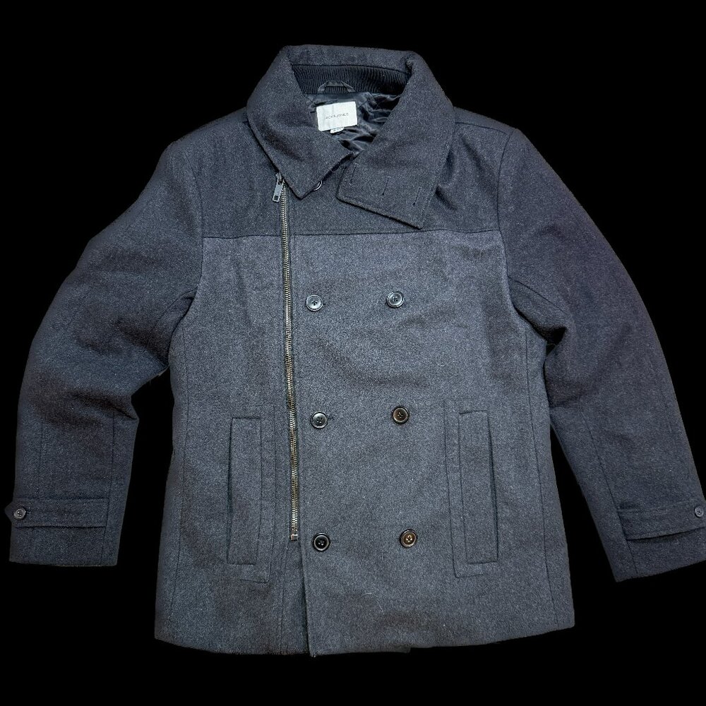 Jack & Jones Wool Blend Peacoat Gray Double Breasted Jacket Mens M